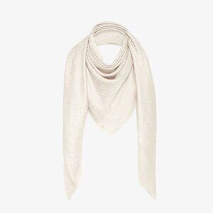 FF Logo Printed Fringe Detailed Silk/Wool Blend Scarf Shawl